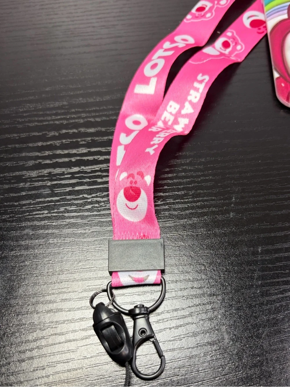 Pink Kids Lanyard with Card Holder - Strawberry Bear Design